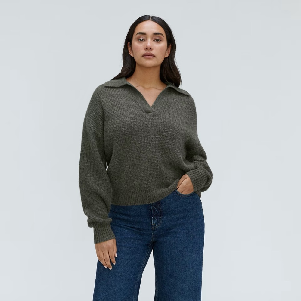 NWT Everlane Alpaca Waffle-Stitch Polo Sweater - Kambaba